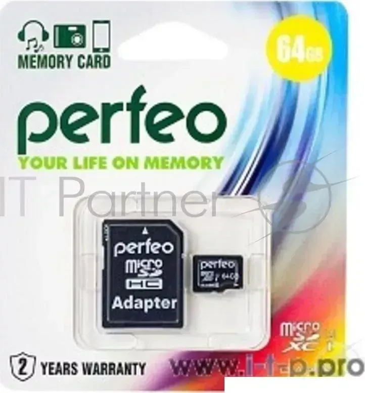 Флэш карта VS (PERFEO) Micro SecureDigital 64Gb Perfeo PF64GMCSX10U1A MicroSDHC Class 10, UHS I, SD adapter { -I, SD }