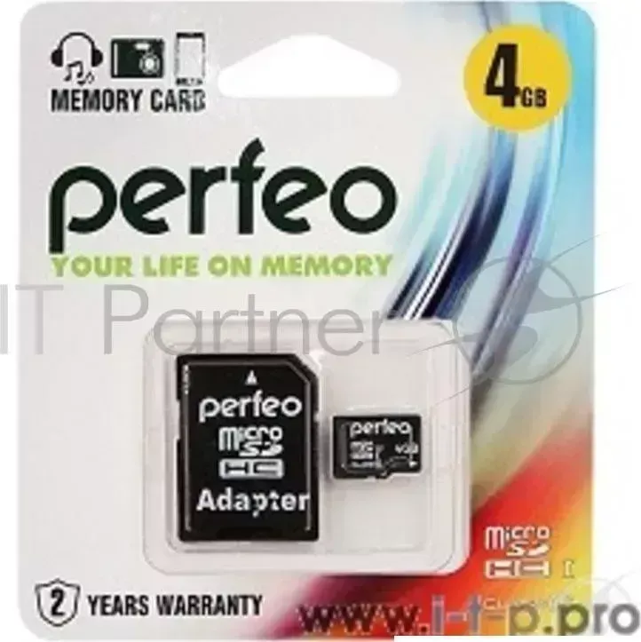 Флэш карта VS (PERFEO) Micro SecureDigital 4Gb Perfeo PF4GMCSH10A MicroSDHC Class 10, SD adapter