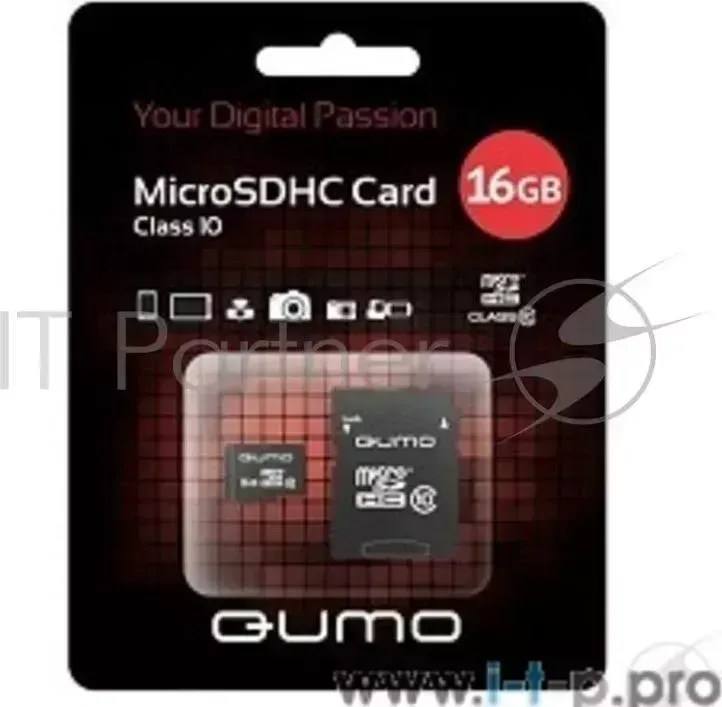 Флэш карта QUMO QM16GMICSDHC10U1 MicroSDHC Class 10 UHS I, SD adapter Micro SecureDigital 16Gb { 10 -I, SD }