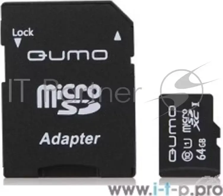 Флэш карта QUMO QM64GMICSDXC10U1 MicroSDXC Class 10 UHS I, SD adapter MicroSDHC 64Gb { 10 -I, SD }