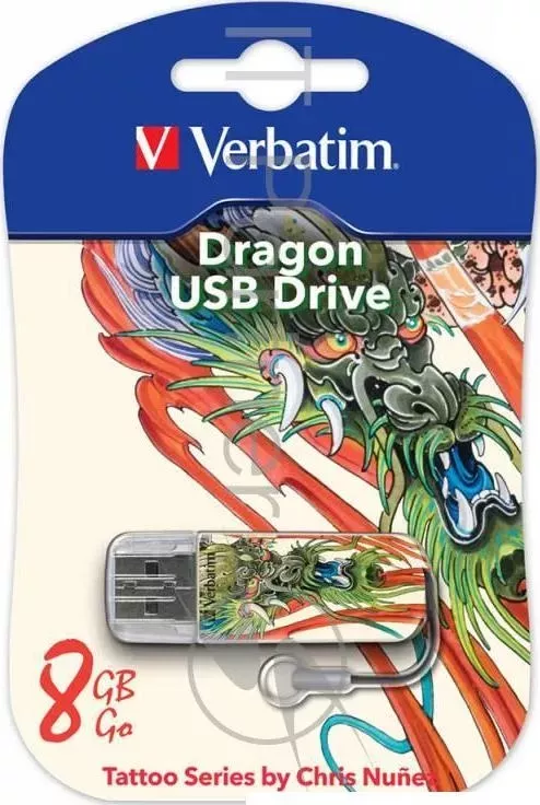 Флеш Диск VERBATIM 8Gb Store n Go Mini Tattoo Dragon 49884 USB2.0 белый/узор