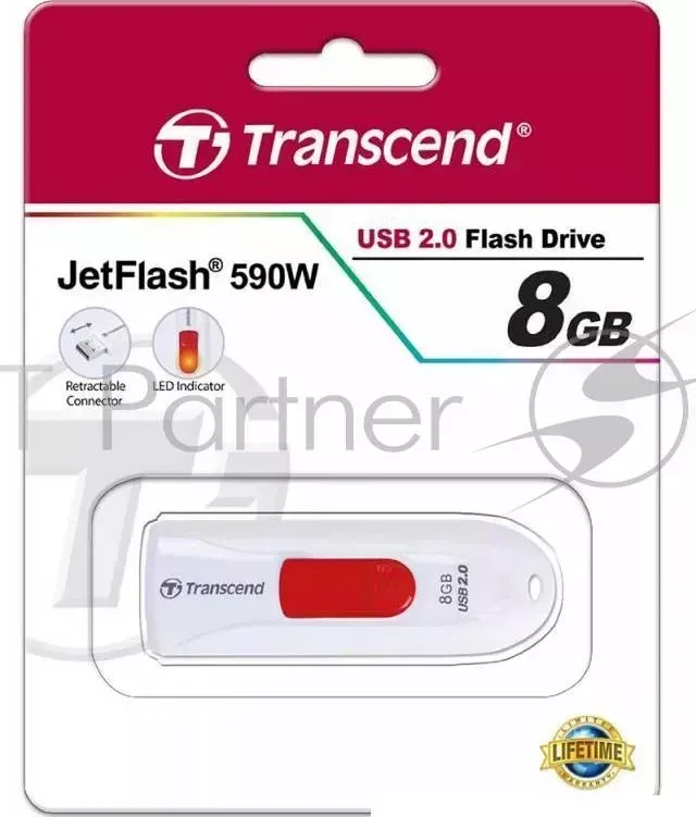 Флеш Диск TRANSCEND 8Gb Jetflash 590 TS8GJF590W USB2.0 белый