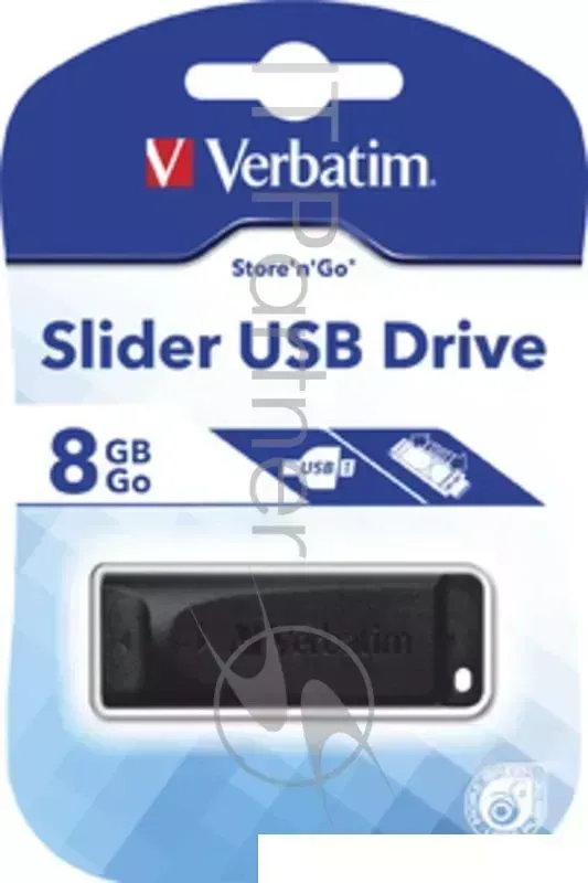 Флеш Диск VERBATIM 8GB Slider, USB 2.0, Черный