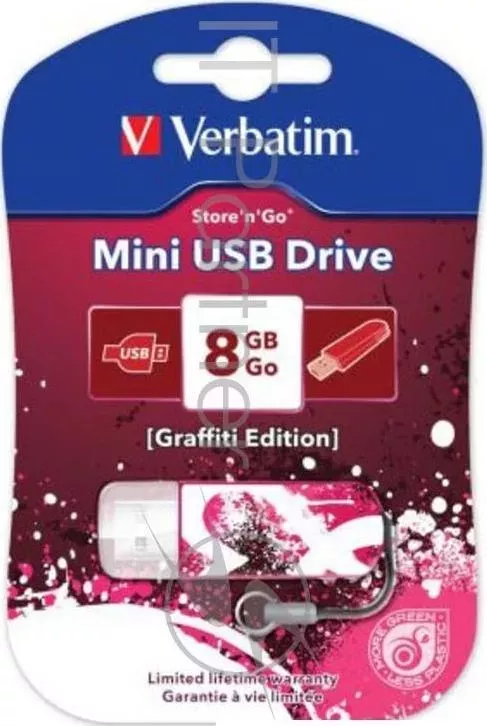 Флеш Диск VERBATIM 8Gb Store n Go Mini Graffiti 98165 USB2.0 красный/рисунок