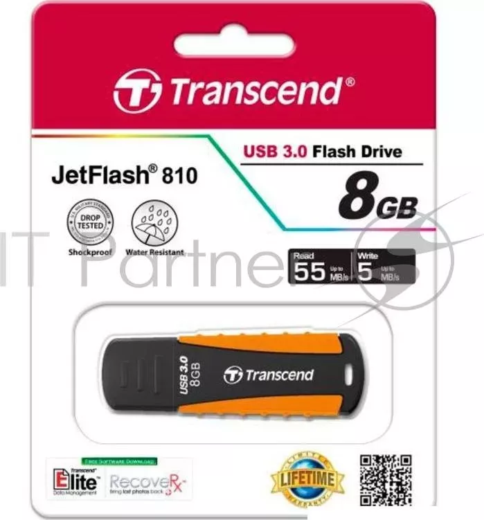 Флеш Диск TRANSCEND 8Gb Jetflash 810 TS8GJF810 USB3.0 черный/оранжевый