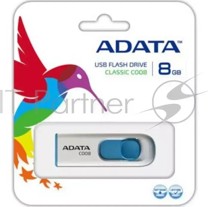Флеш Диск ADATA 8GB Classic C008, USB 2.0, Белый