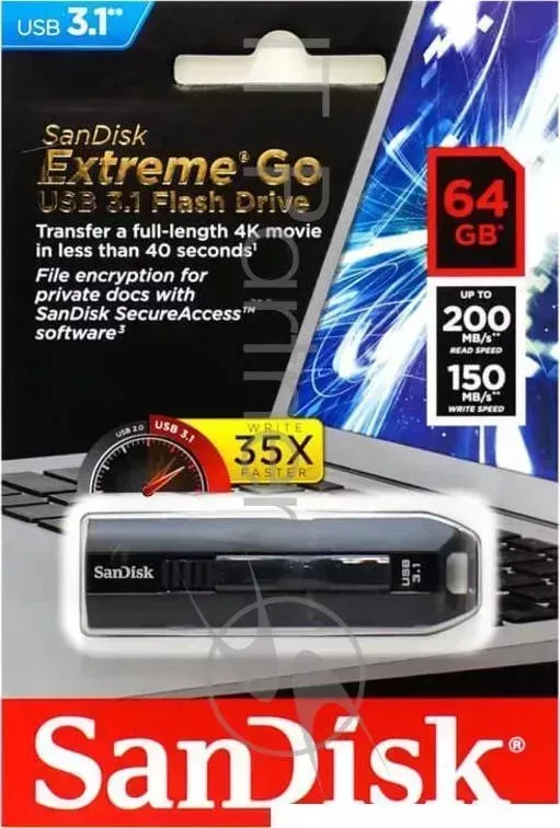 Флеш накопитель 64GB SANDISK CZ800 Extreme GO, USB 3.1, Black
