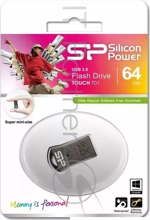 Флеш Диск SILICON POWER 64Gb Touch T01 SP064GBUF2T01V1K USB2.0 черный/серебристый