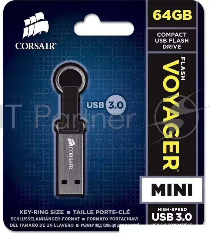 Флеш Диск CORSAIR 64Gb Voyager Mini CMFMINI3-64GB USB3.0 черный/серый