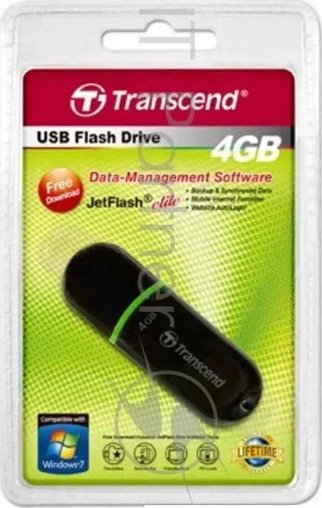 Флеш Диск TRANSCEND 4GB JetFlash 300, USB 2.0, Черный/Зеленый