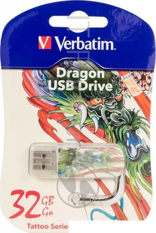 Флеш Диск VERBATIM 32Gb Mini Tattoo Dragon 49899 USB2.0 белый/рисунок