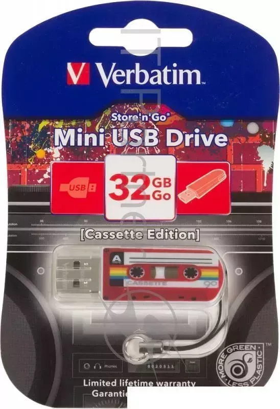 Флеш Диск VERBATIM 32Gb Mini Cassette Edition 49392 USB2.0 красный/рисунок