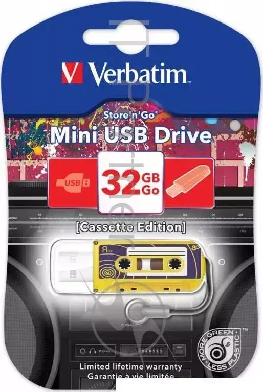 Флеш Диск VERBATIM 32Gb Mini Cassette Edition 49393 USB2.0 желтый/рисунок