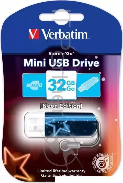 Флеш Диск VERBATIM 32Gb Mini Neon Edition 49389 USB2.0 синий/рисунок