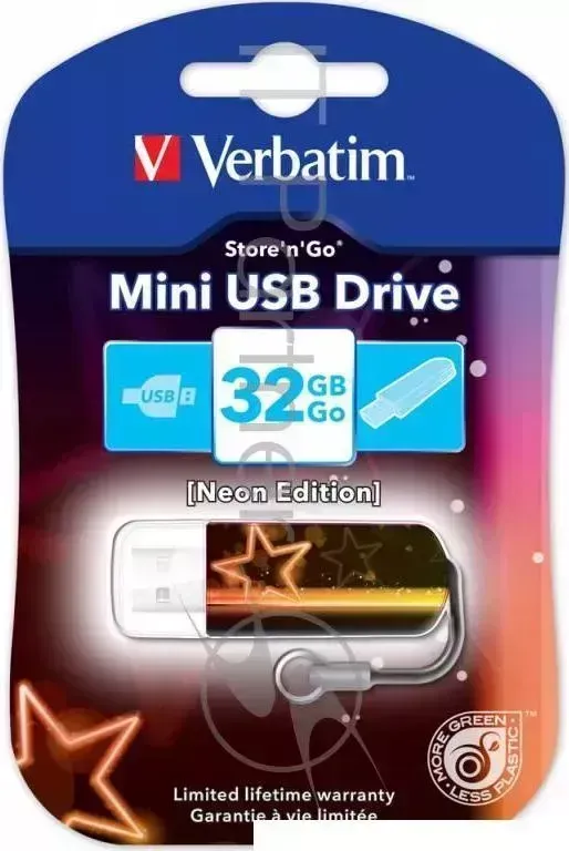 Флеш Диск VERBATIM 32Gb Mini Neon Edition 49388 USB2.0 оранжевый/рисунок