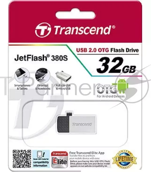 Флеш Диск TRANSCEND 32Gb On the Go OTG TS32GJF380S USB2.0 серебристый