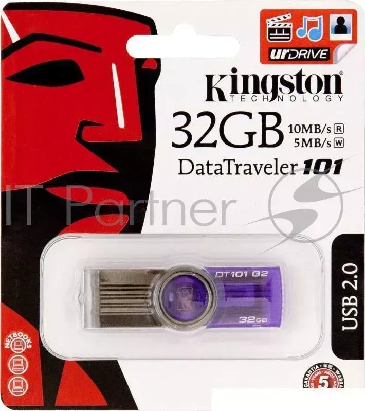 Флеш Диск KINGSTON 32Gb DataTraveler 101 G2 DT101G2/32GB USB2.0 фиолетовый