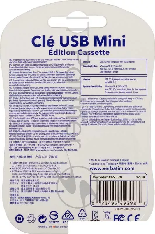 Флеш Диск VERBATIM 16Gb Mini Cassette Edition 49398 USB2.0 красный/рисунок