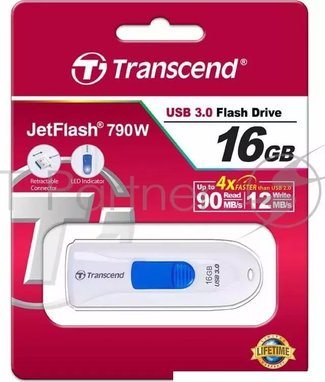 Флеш накопитель 16GB TRANSCEND JetFlash 790, USB 3.0, Белый/Синий