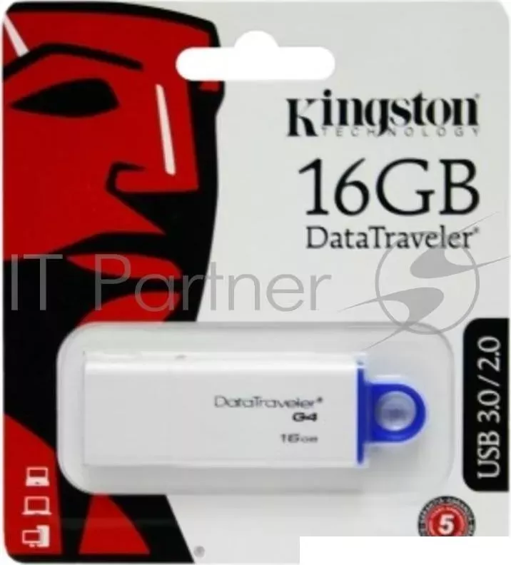 Флеш Диск KINGSTON 16Gb DataTraveler G4 DTIG4/16GB YAN USB3.0 белый