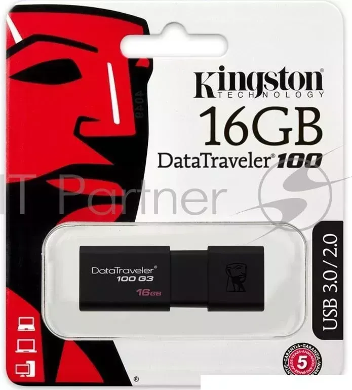 Флеш Диск KINGSTON 16Gb DataTraveler 100 G3 DT100G3/16GB USB3.0 черный