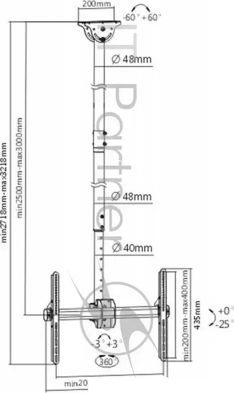 Кронштейн для телевизора Arm Media LCD-3000 черный 32"-90" макс.55кг потолочный поворот и наклон ARM MEDIA и