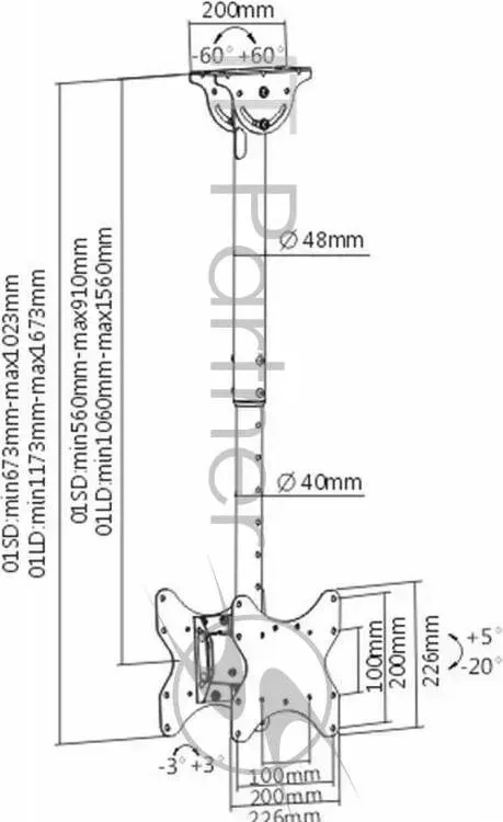 Кронштейн для телевизора Arm Media LCD-1650 черный 15"-48" макс.55кг потолочный поворот и наклон ARM MEDIA и