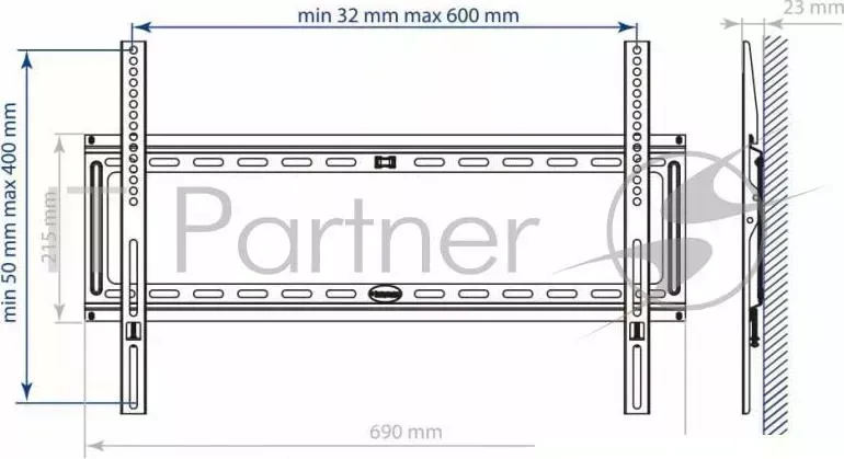 Кронштейн для телевизора KROMAX IDEAL 1 черный 32" 90" макс.55кг настенный фиксированный