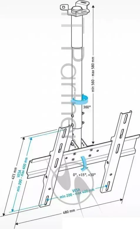 Кронштейн для телевизора HOLDER PR-101-W белый 32"-65" макс.60кг потолочный фиксированный