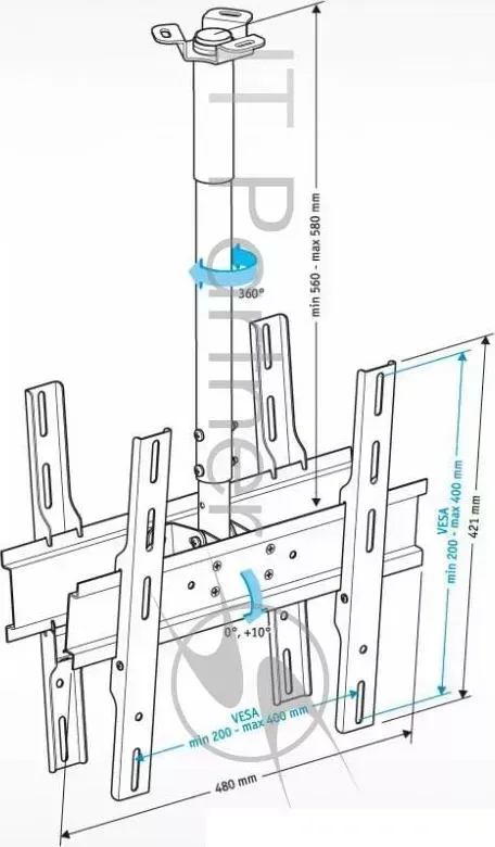 Кронштейн для телевизора HOLDER PR 102 W белый 32" 65" макс.90кг потолочный фиксированный