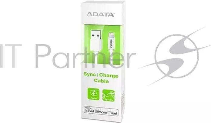 Кабель ADATA Lightning-USB для зарядки и синхронизации iPhone, iPad, iPod (сертифицирован Apple) 1м, White