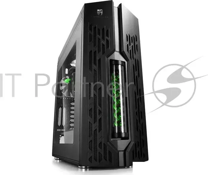 Корпус Deepcool GENOME BK-GN без БП, боковое окно, черный, зеленая спираль, установлена система водяного охлаждения, ATX