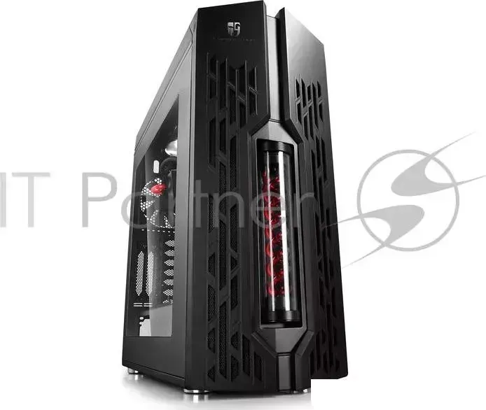 Корпус Deepcool GENOME BK-RD без БП, боковое окно, черный, красная спираль, установлена система водяного охлаждения, ATX