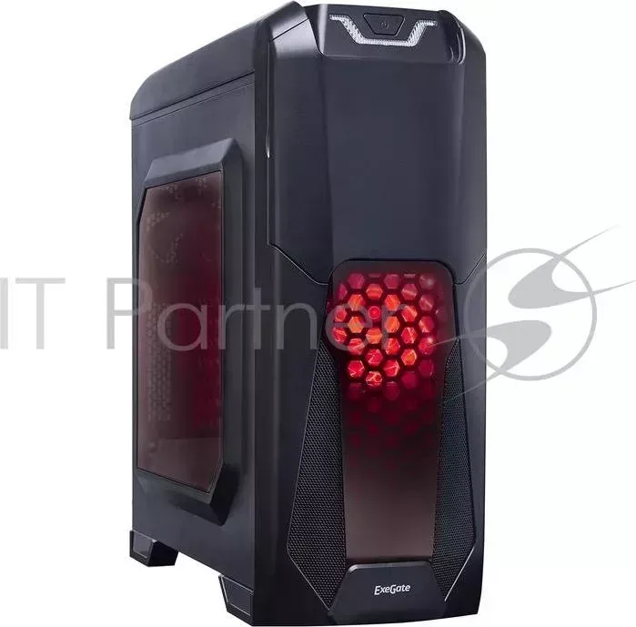 Корпус Miditower Exegate EVO 8202 Black Red light, ATX, 700NPX , с окном, 2*USB 1*USB3.0, Audio