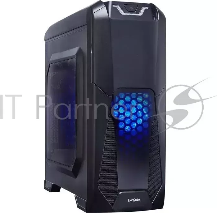 Корпус Miditower Exegate EVO 8201 Black Blue light, ATX, 600NPX , с окном, 2*USB 1*USB3.0, Audio