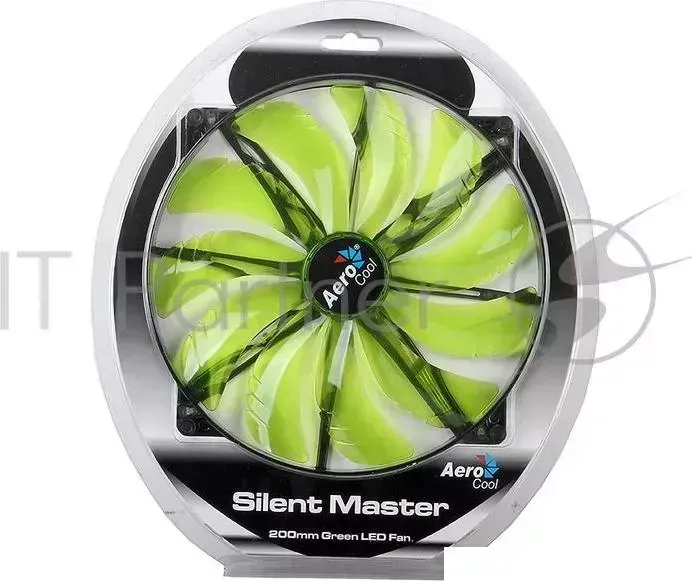 Вентилятор Aerocool Silent Master 20см "Green LED" (зеленая подсветка), 3+4 pin, 76 CFM, 800+-200 RPM, 18 dBA AEROCOOL 76 18