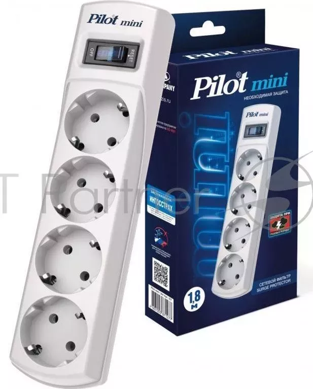 Сетевой фильтр PILOT mini 1.8м 4 розетки белый коробка