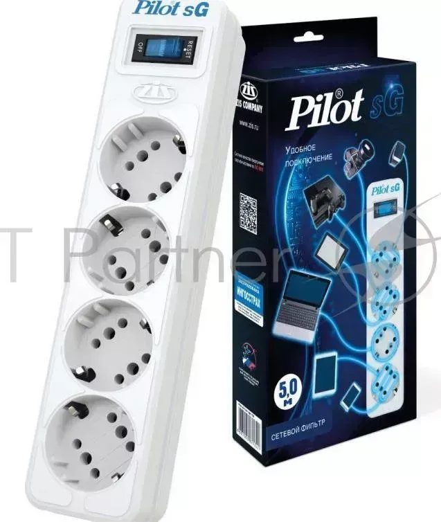 Сетевой фильтр PILOT SG 4x8 5м 4 розетки белый коробка