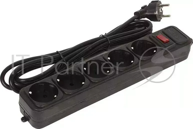 Сетевой фильтр 3Cott 3C SP1005B 5.0, 5 евро розеток с заземлением, 5,0 м, автоматический предохранитель, макс. мощность 2200 Вт, черный, коробка