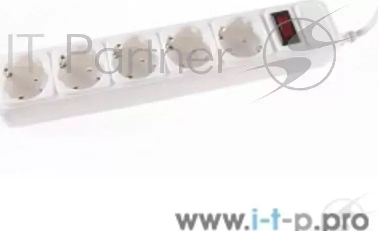 Сетевой фильтр 3Cott 3C SP1005W 5.0, 5 евро розеток с заземлением, 5,0 м, автоматический предохранитель, макс. мощность 2200 Вт, белый, коробка