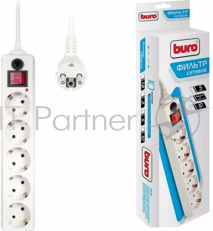 Сетевой фильтр Buro 500SH-5-W 5м (5 розеток) белый (коробка) BURO 500SH 5 W . 5 розеток