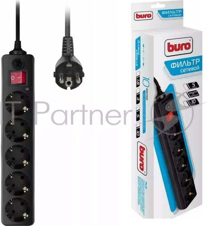 Сетевой фильтр Buro 500SH-5-B 5м (5 розеток) черный (коробка) BURO 500SH 5 B . 5 розеток