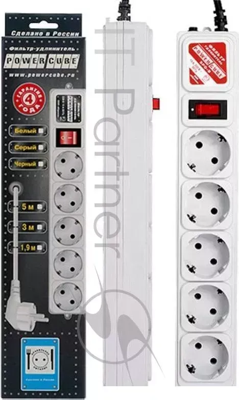 Сетевой фильтр Powercube SPG-B-10 3м (5 розеток) серый (коробка) Power Cube SPG B 10 5 розеток