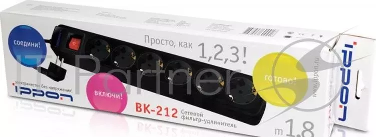Сетевой фильтр IPPON BK252 5м 6 розеток черный коробка