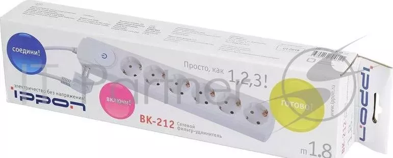 Сетевой фильтр IPPON BK212 1.8м 6 розеток белый коробка