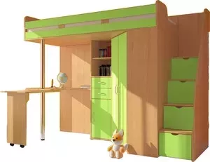 Кровать детская Стиль Мийа ЛДСП - лайм (зеленый) Каркас - бук