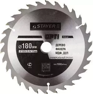 Диск пильный STAYER Opti-Line 180х30мм 30Т (3681-180-30-30)