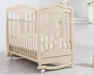 Кроватка детская Гандылян Мишель колеса/качалка/ящик слоновая кость/мишка Swarovski К 2006-2