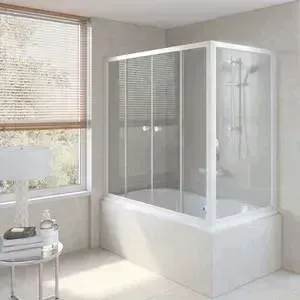 Душевая шторка на ванну Vegas Glass Z2V+ZVF 150*90 01 01 профиль белый стекло прозрачное