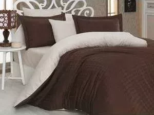 Комплект постельного белья Hobby home collection Семейный, сатин, Ekose, коричнево-кремовый (1607000044)